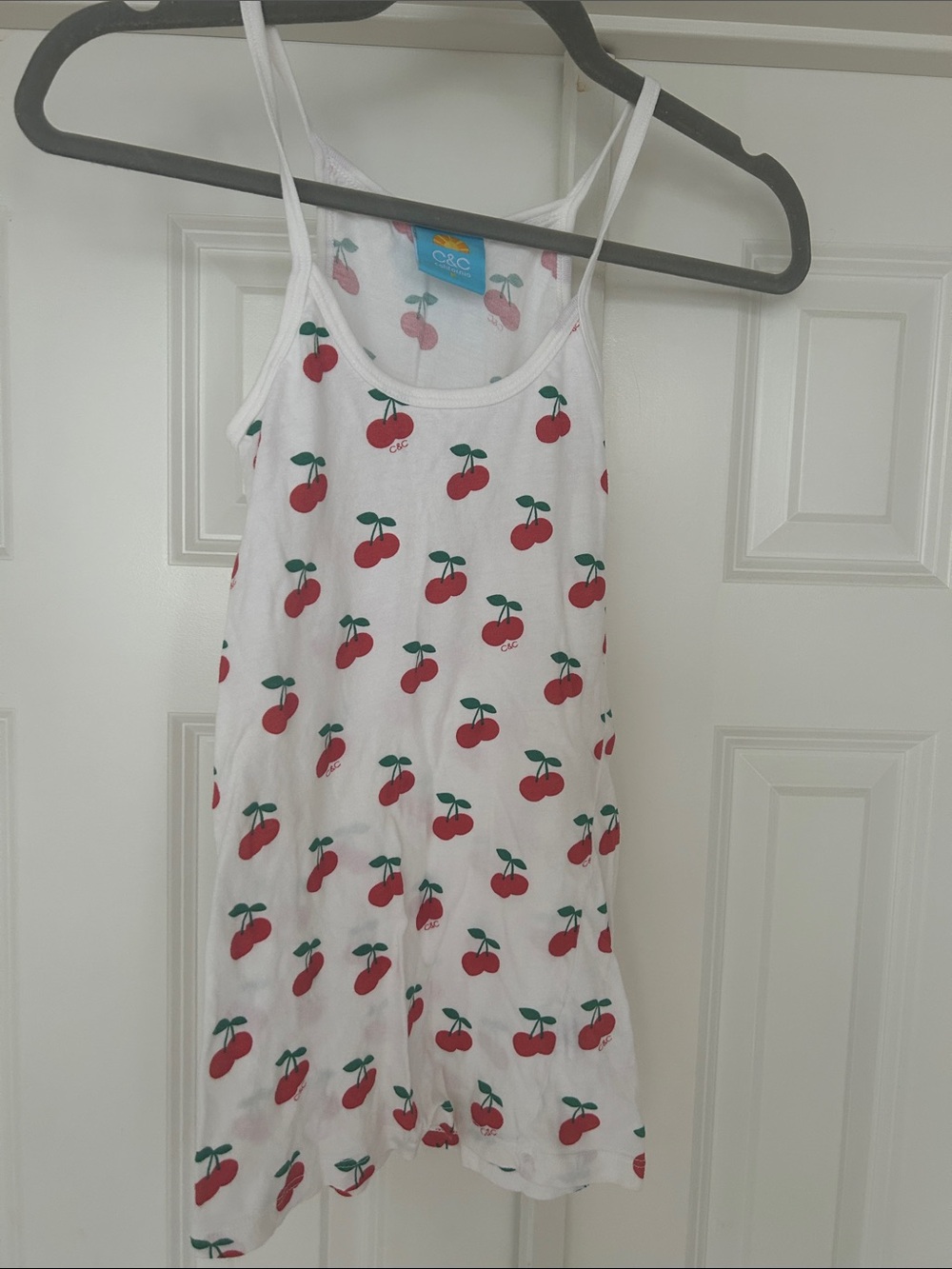 C&C California Vintage White Cherry Print Spaghetti Strap Y2K Tank - Medium